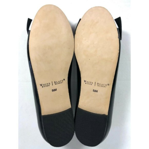 White House Black Market Ballet Flats Womens 5.5 Black Cap‎ Toe Bow Slip On - Picture 7 of 7